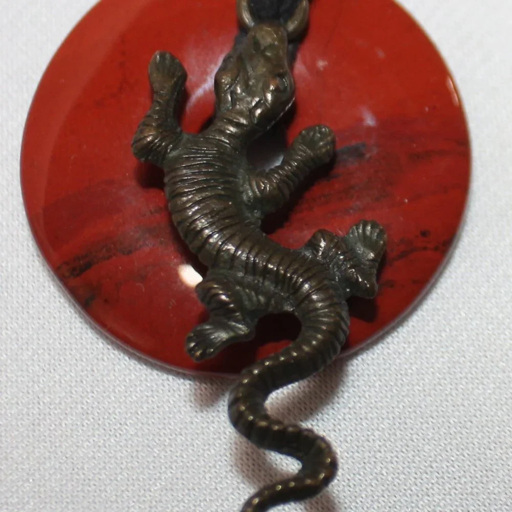 Unisex Red Jasper Gemstone Leather Cord Pendent 30
